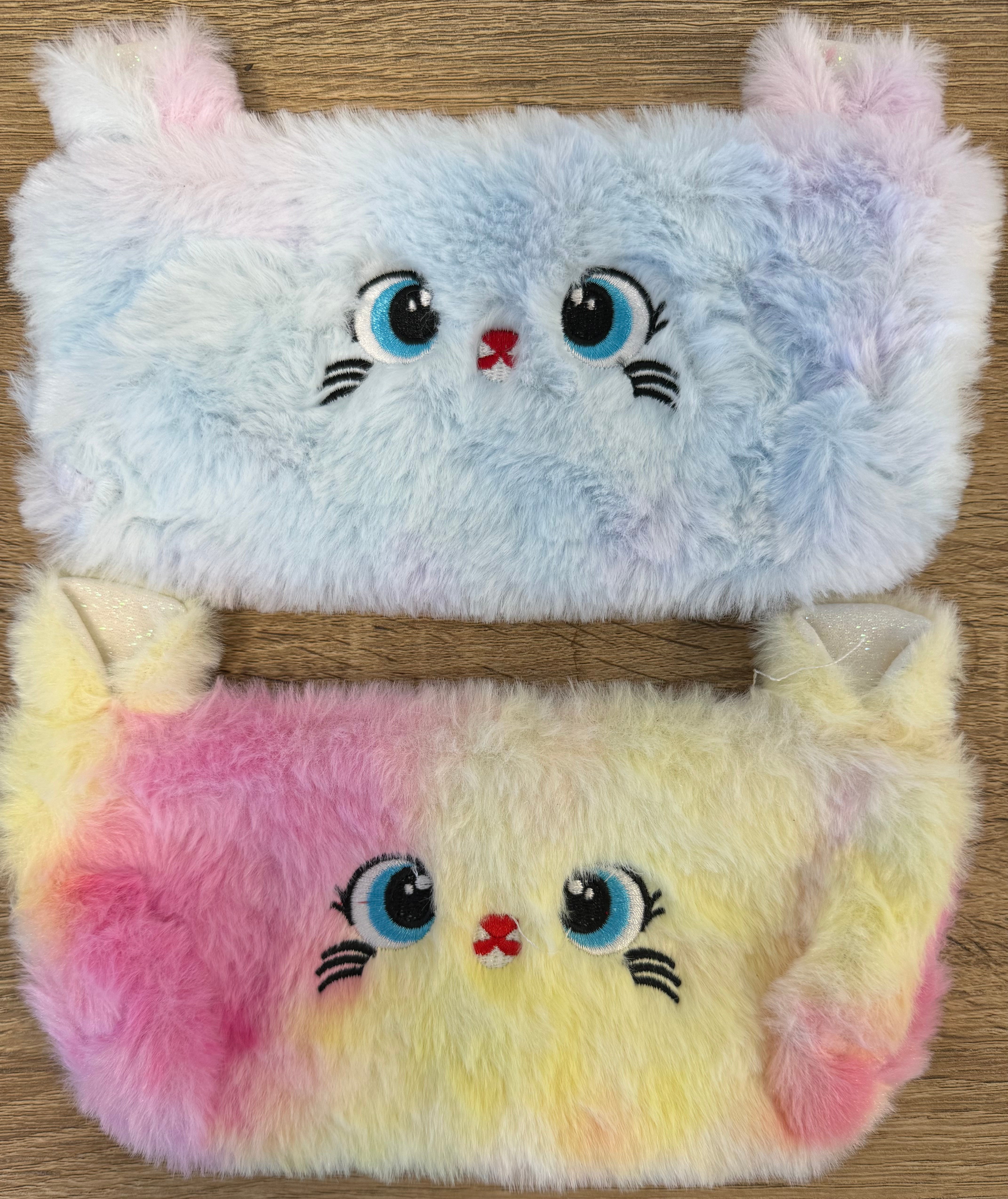 Fluffy Pencil Cases Rainbow Cat Assorted